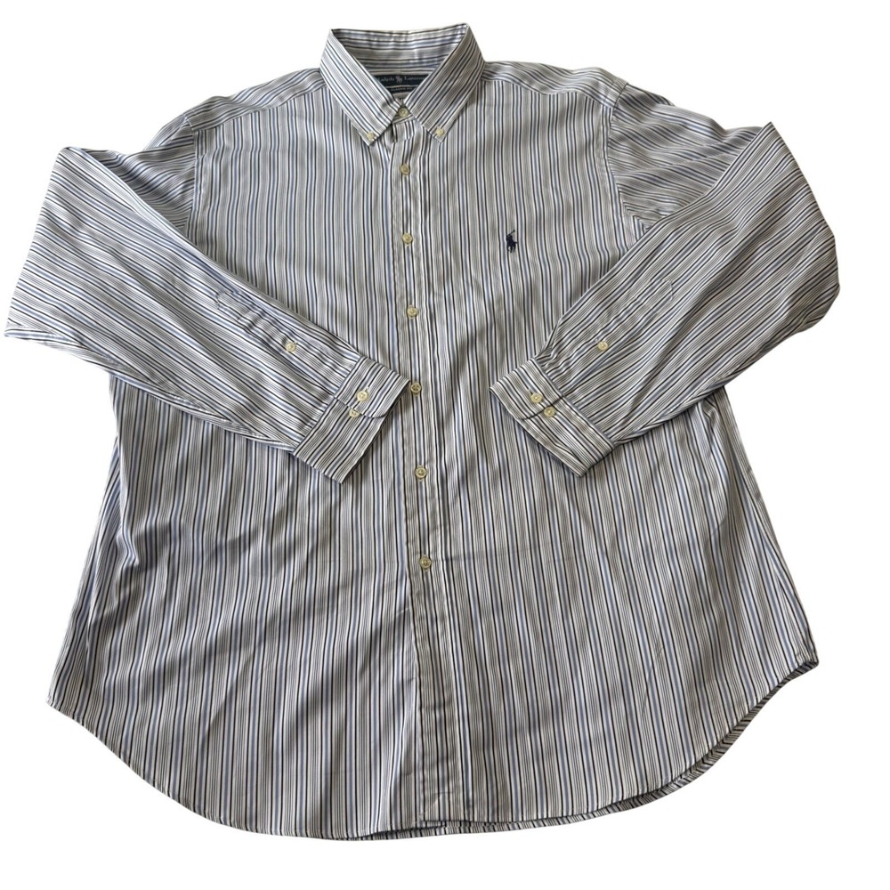 Ralph Lauren Classic Fit Striped Button Down Shirt Mens Size L 17 34/35